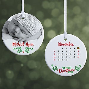 Personalized Photo Baby Christmas Ornament - Baby's 1st Christmas Calendar - 2-Sided