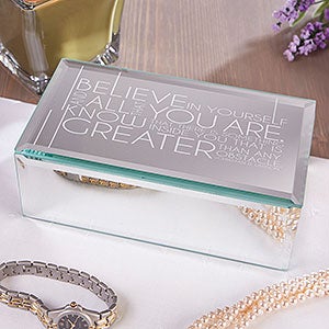 Engraved Mirrored Small Jewelry Box - Inspiring Messages