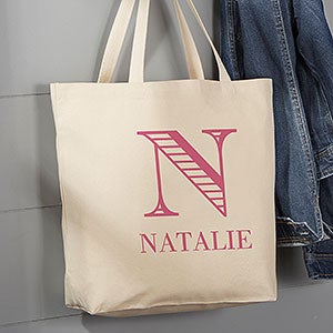 Striped Monogram Personalized Large Canvas Tote Bag