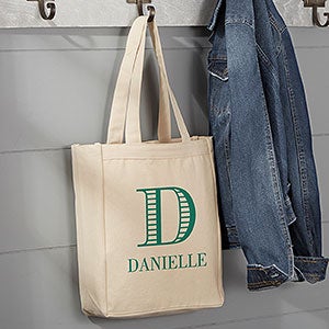 Striped Monogram Personalized Small Canvas Tote Bag