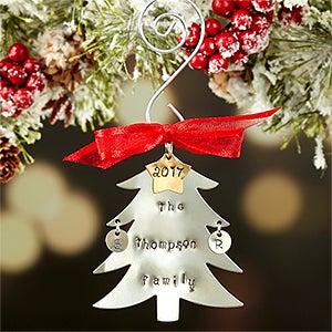 Family Christmas Tree Hand Stamped Ornament- 2 Initials