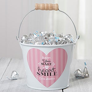 You Make My Heart Smile Personalized Mini Treat Bucket - White