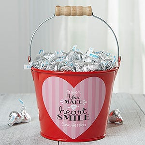 You Make My Heart Smile Personalized Mini Treat Bucket - Red