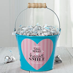 You Make My Heart Smile Personalized Mini Treat Bucket - Teal