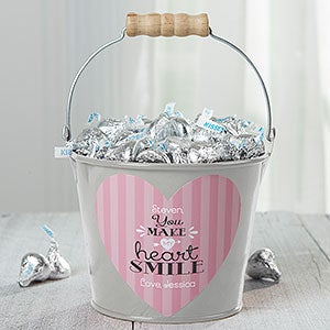 You Make My Heart Smile Personalized Mini Treat Bucket - Silver