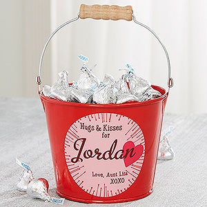 Hugs & Kisses Personalized Mini Treat Bucket - Red