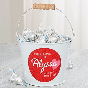 Hugs & Kisses Personalized Mini Treat Bucket - White