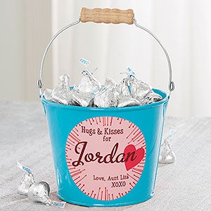 Hugs & Kisses Personalized Mini Treat Bucket - Teal