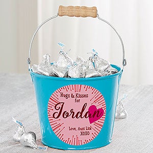 Hugs & Kisses Personalized Mini Treat Bucket - Teal