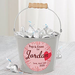 Hugs & Kisses Personalized Mini Treat Bucket - Silver