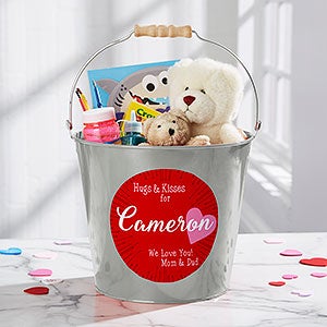 Hugs & Kisses Personalized Large Treat Bucket - Silver