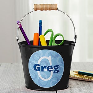 Personalized Black Mini Metal Bucket Pen Holder