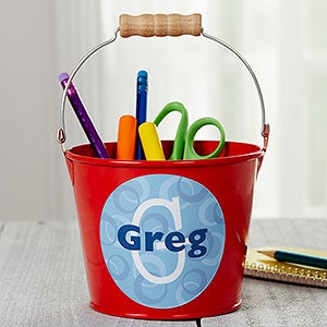 Personalized Red Mini Metal Bucket Pen Holder