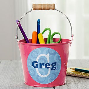 Personalized Pink Mini Metal Bucket Pen Holder