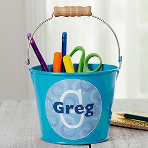 Personalized Teal Mini Metal Bucket Pen Holder