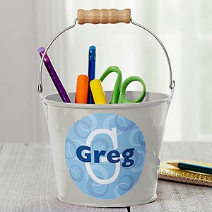 Personalized Silver Mini Metal Bucket Pen Holder