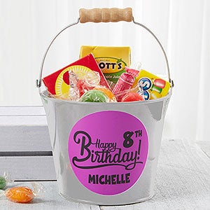 Birthday Treats Personalized Silver Mini Metal Bucket