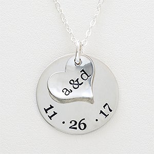 Special Couple Personalized Initials Necklace - Heart w/ Special Date Disc