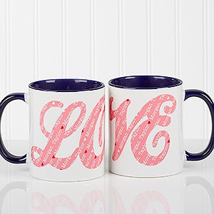 L-O-V-E Sweethearts Personalized Coffee Mug 11oz.- Blue