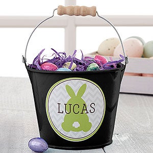 Easter Bunny Personalized Mini Treat Bucket - Black