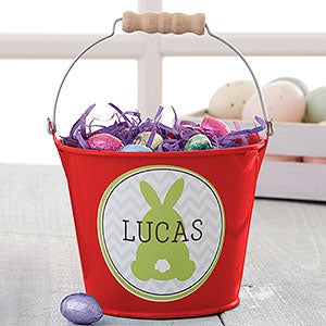 Easter Bunny Personalized Mini Treat Bucket - Red