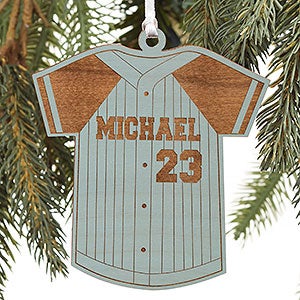 Baseball Jersey Personalized Blue Wood Ornament