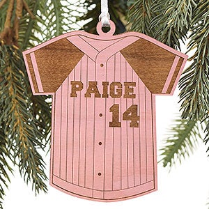 Baseball Jersey Personalized Pink Wood Ornament