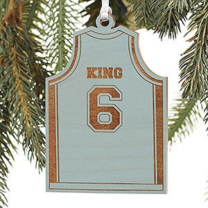 Basketball Jersey Personalized Blue Wood Ornament