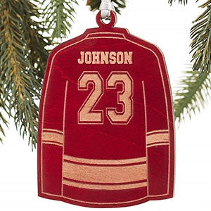 Hockey Jersey Personalized Red Wood Ornament