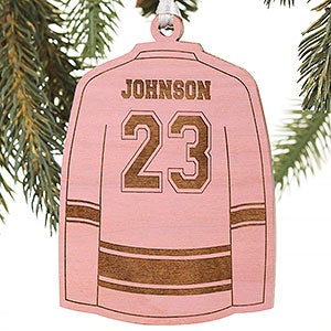 Hockey Jersey Personalized Pink Wood Ornament