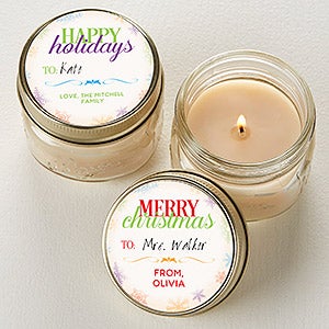 Holiday Wishes Personalized Mini Mason Jar Candle Favors