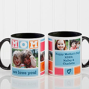 Personalized Photo Coffee Mug - MOM Photo Collage - Black Handle