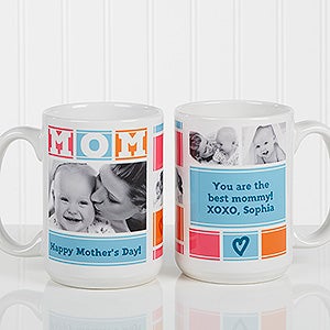 Personalized Photo Coffee Mug - MOM Photo Collage - 15 oz.