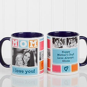 MOM Photo Collage Personalized Coffee Mug 11oz.- Blue