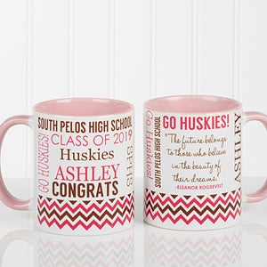 Personalized Graduation Coffee Mug - School Memories - Pink Handle