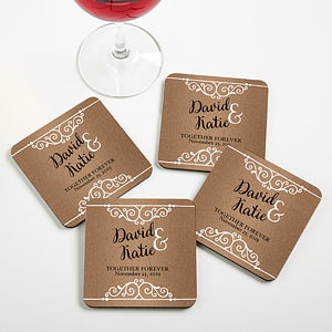 Personalized Wedding Coaster Favors - Rustic Chic Wedding - Set of 12