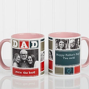 Personalized Photo Coffee Mug - Dad Photo Collage - Pink Handle