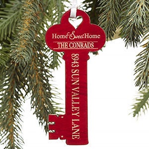 New Home Personalized Red Wood Key Ornament