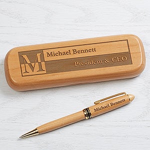 Sophisticated Style Personalized Alderwood Pen Set