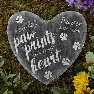 Personalized Pet Memorial Heart Garden Stone - Paw Prints On My Heart