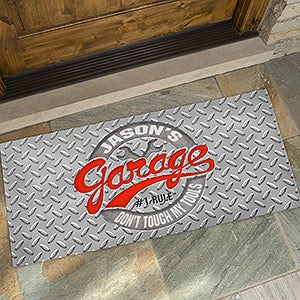 His Garage Rules Personalized Oversized Doormat- 24x48