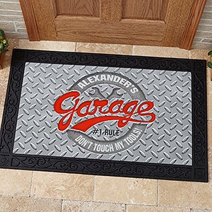 His Garage Rules Personalized Doormat- 20x35