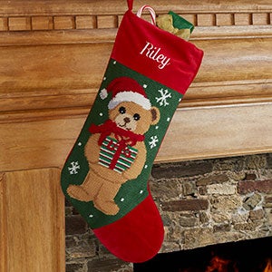 Personalized Needlepoint Christmas Stockings - Teddy Bear