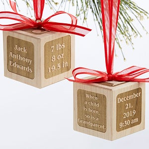 Personalized Baby Wood Block Ornament - A Grandparent Is Born