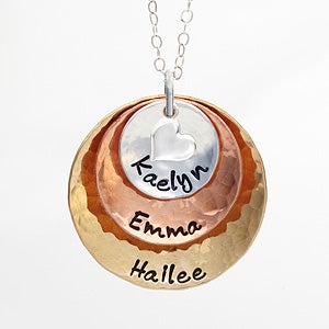 Mixed Metals Personalized Stackable Hammered Disc Necklace - 3 Disc