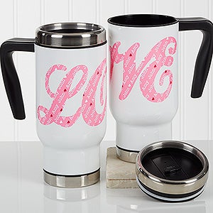 Personalized Romantic Commuter Travel Mug - L-O-V-E Sweethearts