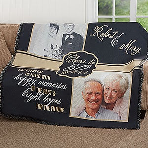 Personalized Anniversary Photo Throw Blanket - Then & Now - 17377