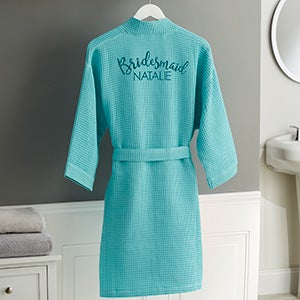 Bridal Party Embroidered Mint Waffle Weave Kimono Robe