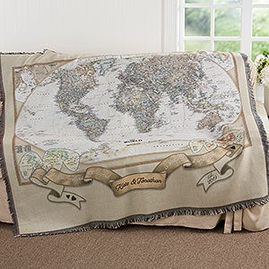 Romantic Travels National Geographic World Map 56x60 Woven Throw