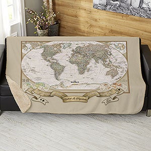 Romantic Travels National Geographic World Map 50x60 Sherpa Blanket